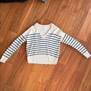 Wilfred V-Neck Striped Sweater - Cream and Black